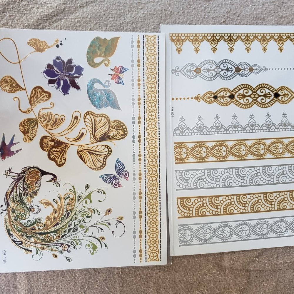3 sheets Golden Silver Temporary Tattoo - Picture 3 of 11